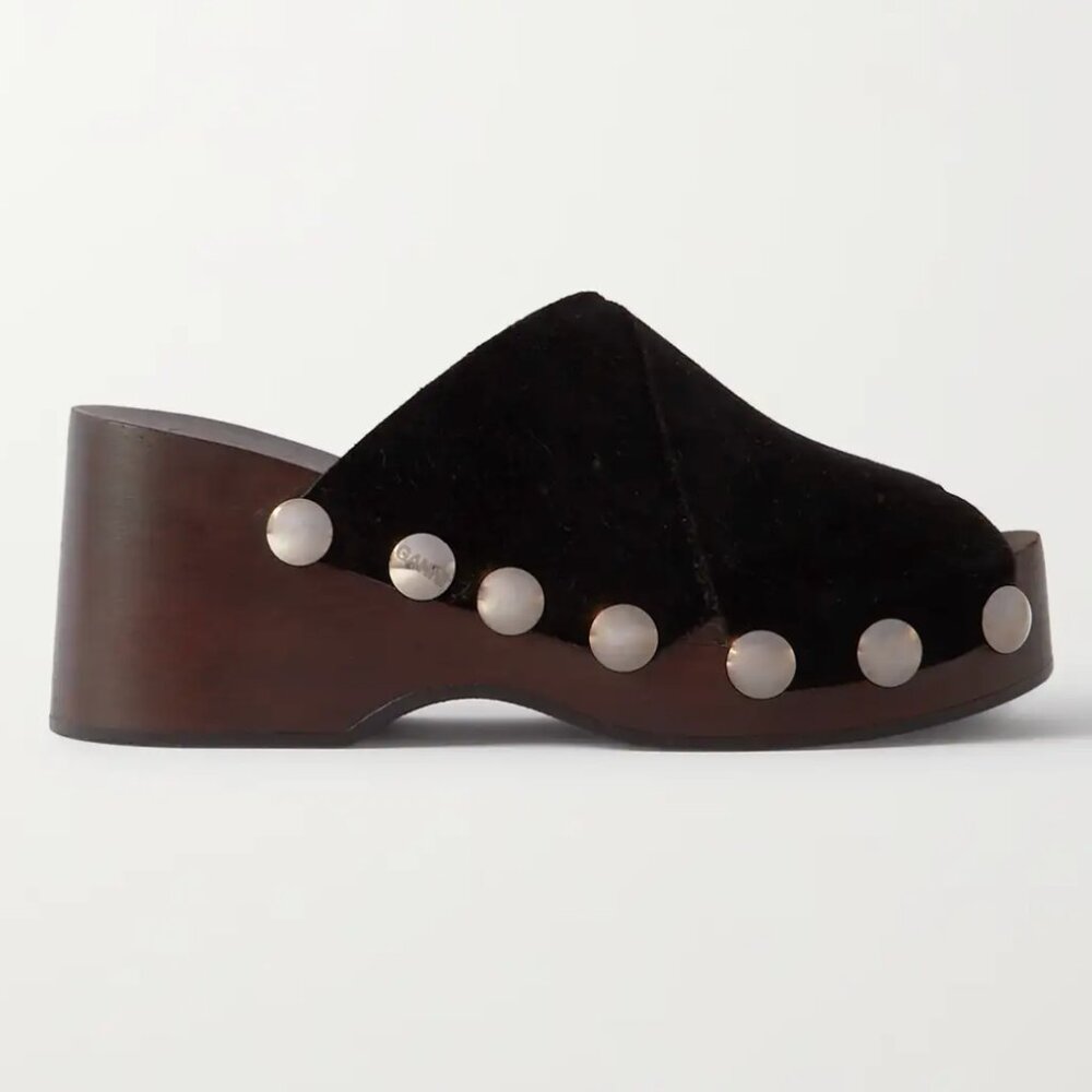 GANNI Studded Suede Platform Mules (Never Worn)